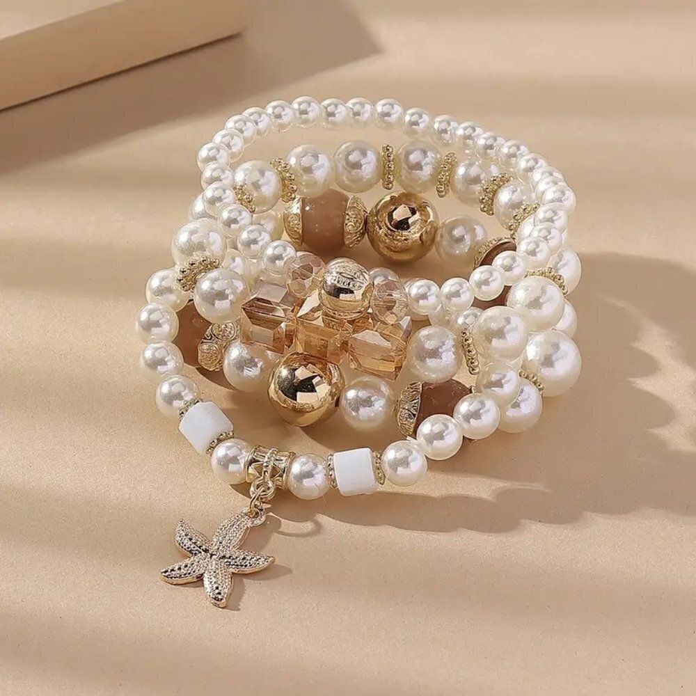 Chic White Pearl & Crystal Stretch Bracelets Nautical Beachy Vacation Jewelry - Picture 6 of 9